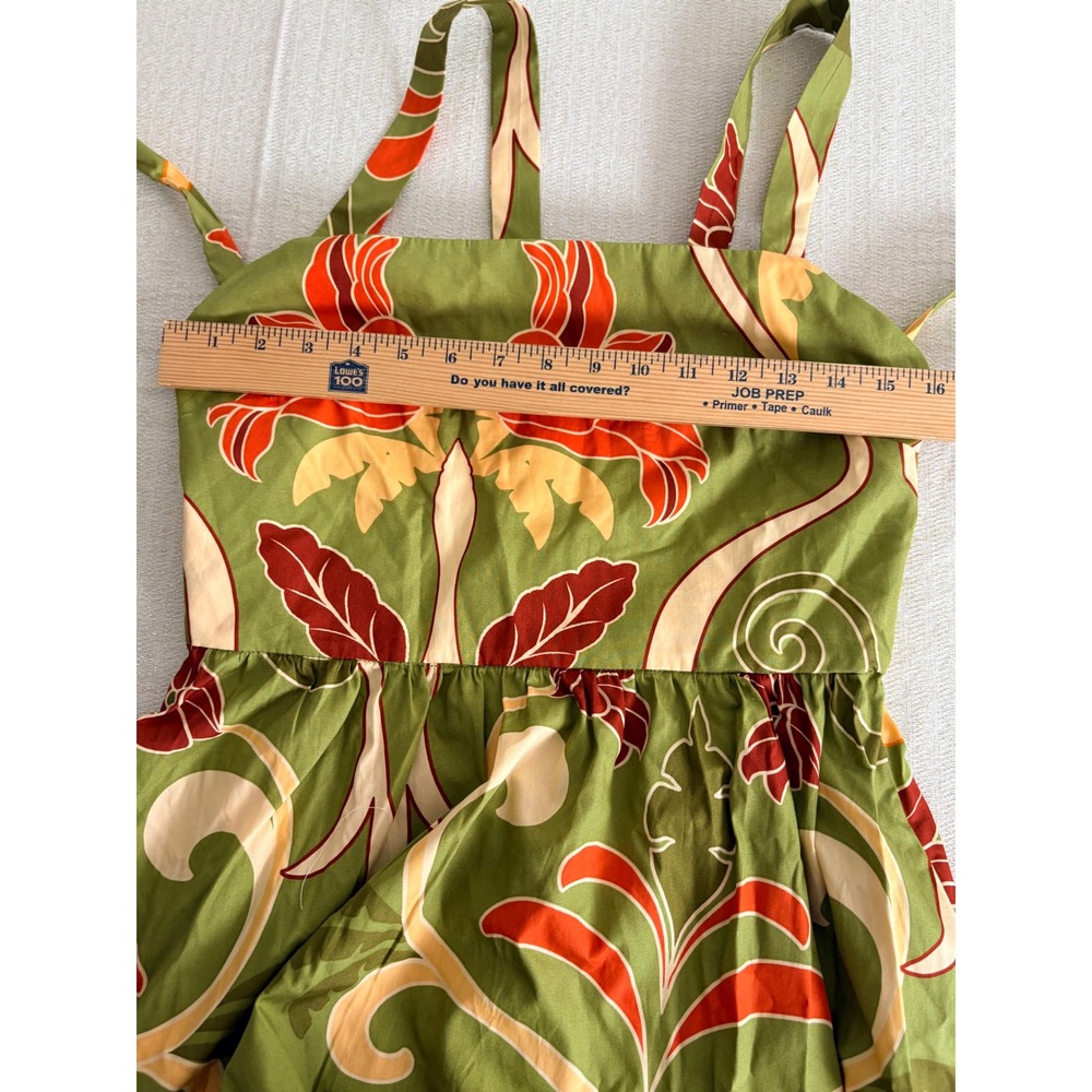 Zara Floral Midi Dress Medium Green Tropical Cotton V-Back Sleeveless New tie up - Picture 11 of 16